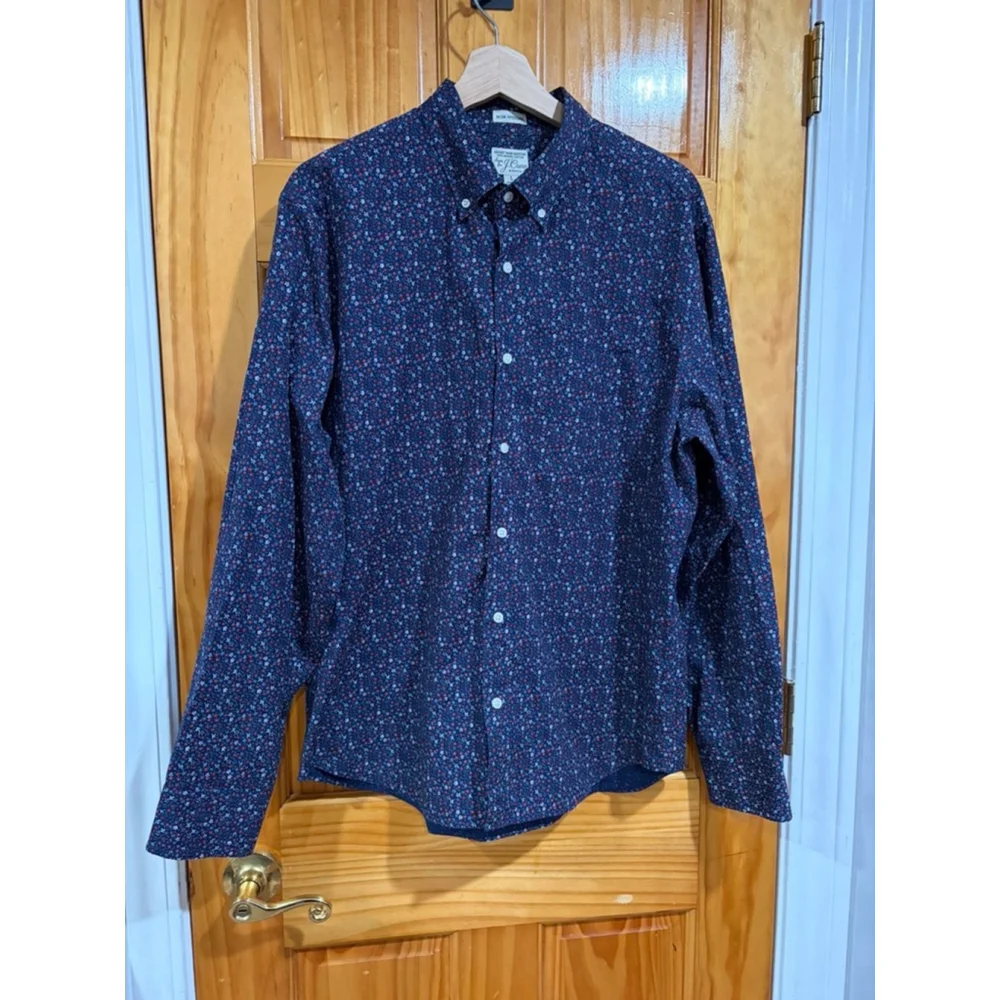 J.Crew Secret Wash Slim Untucked Floral Button Down Shirt L Organic Cotton Stret